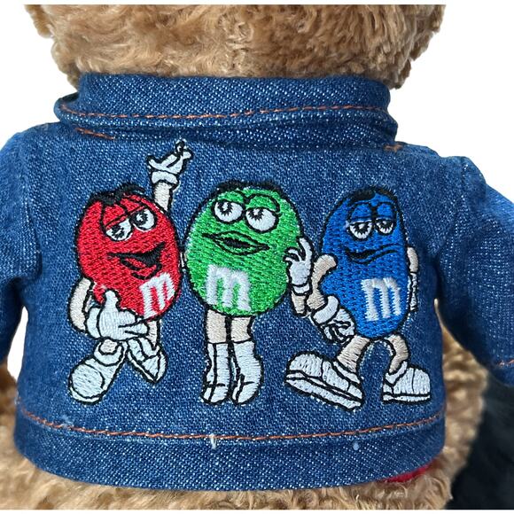 Galerie M&M’s Plush Stuffed Teddy Bear Denim Jacket Embroidered Logo 9” Brown - Picture 6 of 14